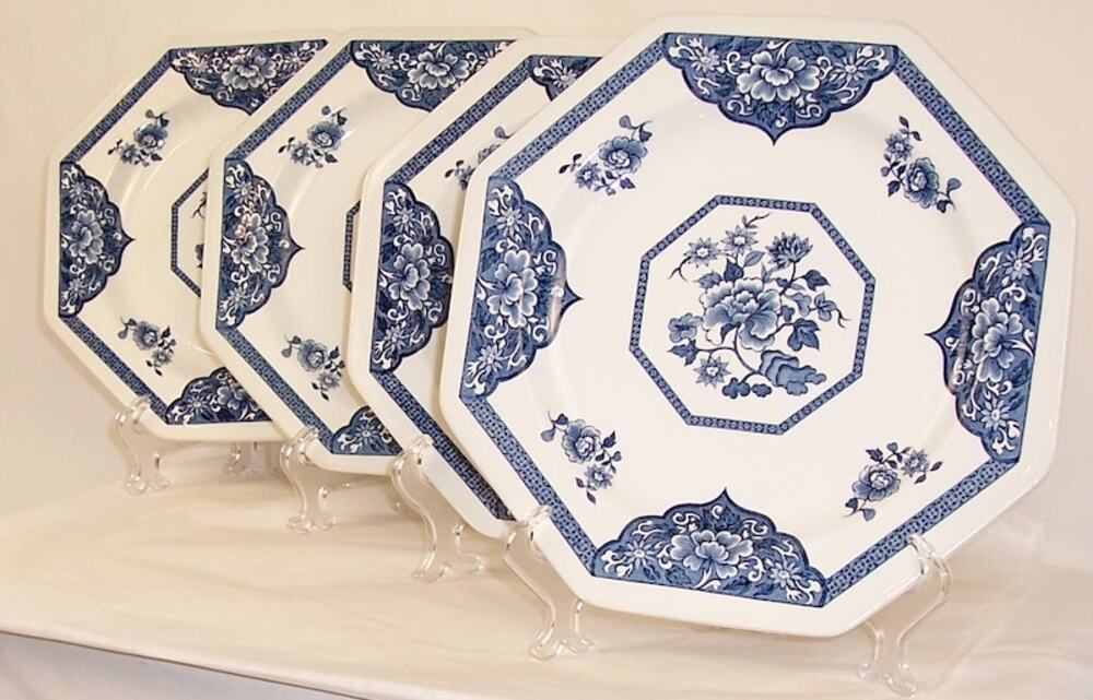 Vintage J&G Meakin Old Pekin Blue Ironstone Dinner Plates Set of 4 Octagon